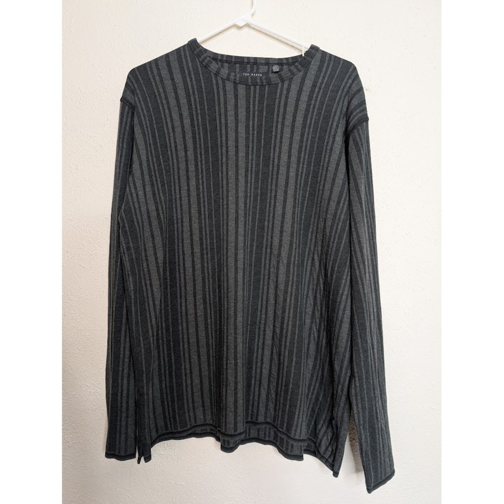 Ted Baker Mens Size 5 Pullover Crewneck Sweatshirt Gray Knit XL Stripe Classic